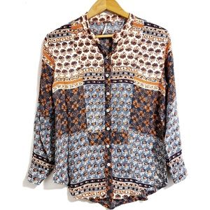 Free People Floral Patchwork Print Button-Down Top